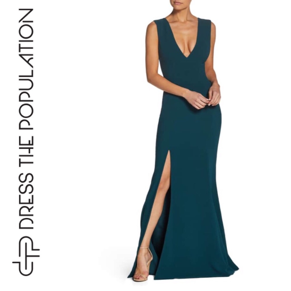 Dress The Population Sandra Plunge Trumpet Gown